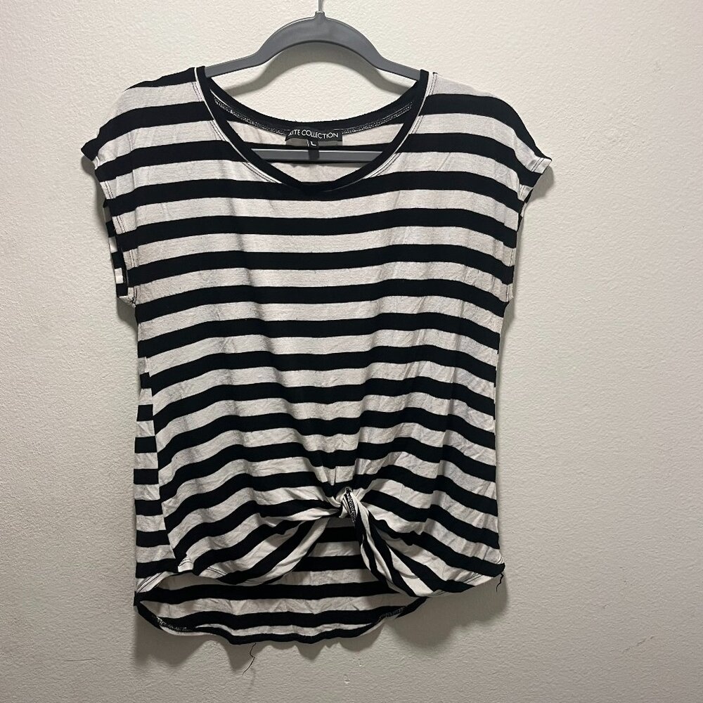 Elite Collection Women's Black White Striped Twist Front Top Size Large